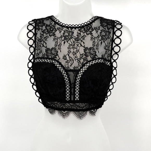 Lace Sheer Cropped Bralette BUNDLE OF 2! Black and ivory - Picture 2 of 6